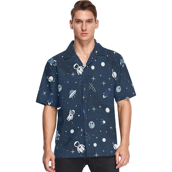 Visesunny Men's Hawaiian Shirt - Dinosaur Skeleton Print, Quick-Dry Short Sleeve, XX-Large
