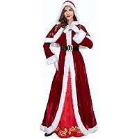 Mrs. Claus Costume for Women Adult Santa Claus Outfits Christmas Dress Mrs. Claus Shawl Xmas Cosplay Party Costumes