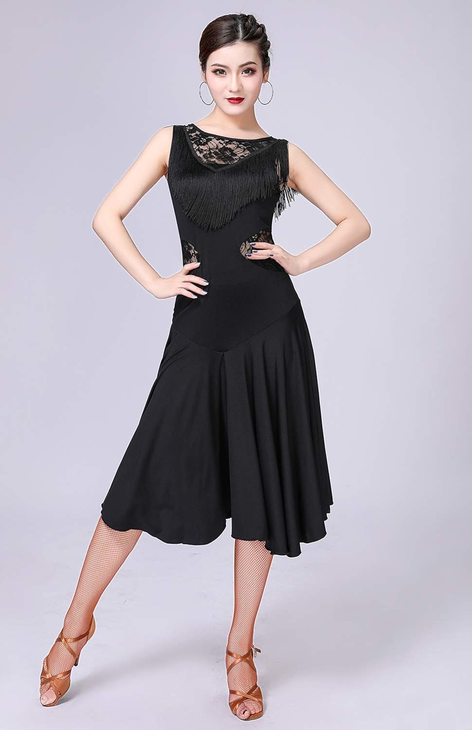 ZX Ballroom Dance Dresses for Women Fringed Lace Back Salsa Latin Dance Dress with Shorts (5 Colors): Clothing