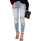 Women's Mid Waisted Jeans Trendy Distressed Stretch Ripped Butt Lift Denim Pants (Pack of 2)