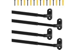 TYRON 4 Pack Screwed Sash Curtain Rod Adjustable 9-12 Inch, 3/8 In. Diameter, Mini Sidelight Window Rod (Black)
