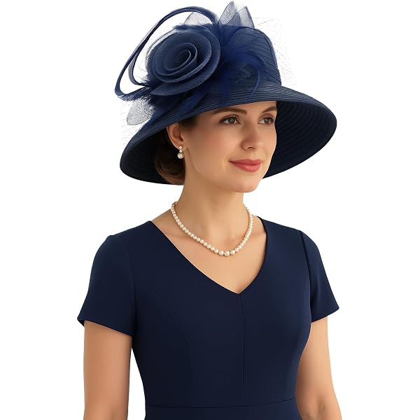 Church Hat for Women – Wide Brim Derby Hat w/Rhinestone for  display picture 1