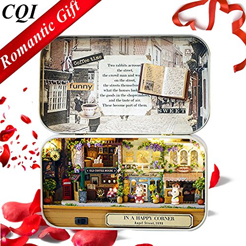 Miniature Dollhouse Kits, Romantic and Cute DIY House Kit Creative Room With Furniture and Cover - Happy Corner