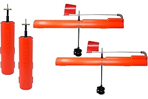 MERMAID GEAR Foldable Ice Fishing Tip Up - Patented Firehouse R-Tek Claw Flag Fishing Pole Indicators Orange Gift Walleye Crappie Heavy-Duty Spool Tackle Hole Down Tip Sensitive Fins Braid Line (2-Pack Orange)