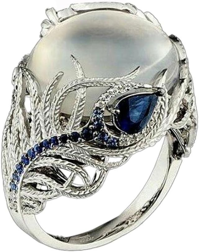 Luxury Ring, Balakie Unique Floral Moonstone Treasure Sapphire Diamond Wedding Band Rings