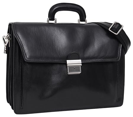 Gusti Leder studio Clemens Leather Smart Briefcase Business Bag Office Work Document 15.4 Laptop Case Vintage Unisex Made in Italy Black 2B30-93-2