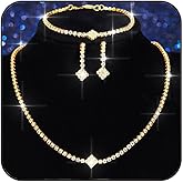 Aukmla Rhinestones Bridal Wedding Jewelry Sets Sparkly Necklace Earrings Bracelet Set Prom Formal Jewelry for Brides and Women
