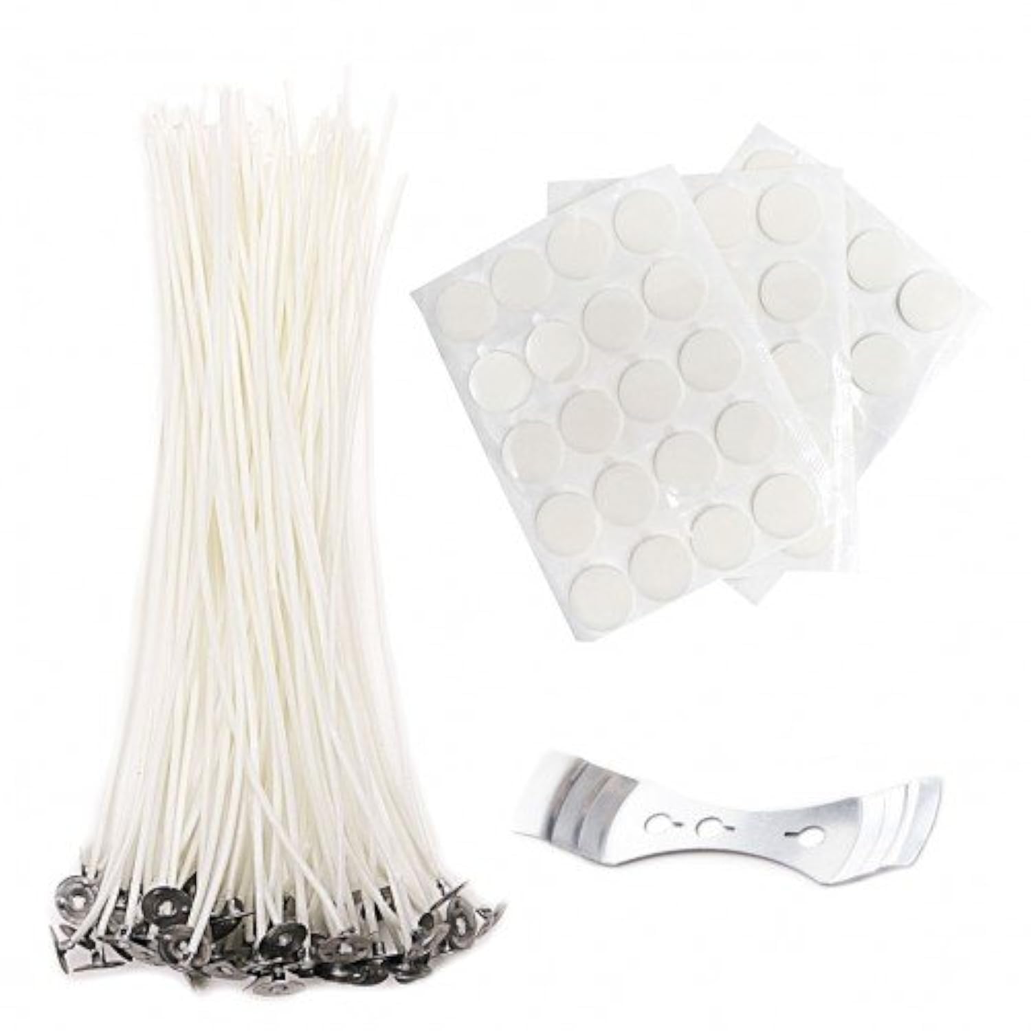 EricX Light 8 Inch Candle Wick With Candle Wick Stickers And Candle Wick Centering Device,60 Pcs, Low Smoke&Natural, For Candle Making