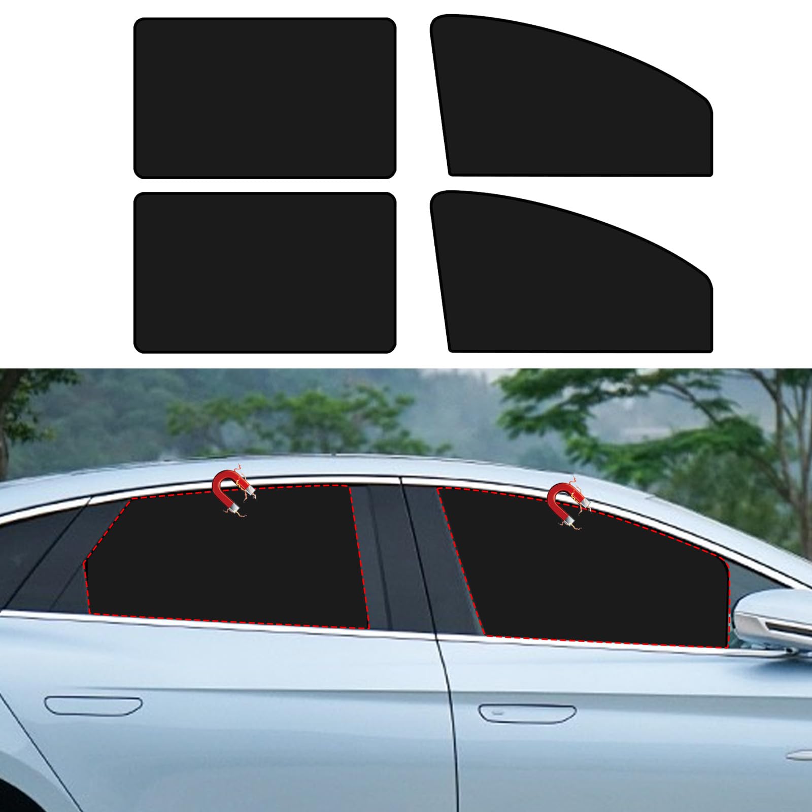 Photo 1 of LANZMYAN Compatible with 4 Pcs Car Window Sun Shades Covers,Magnetic Window Sunshades Privacy Curtains,Suitable for Camping,Privacy Protection,Sleeping,100% Block Light(Black)