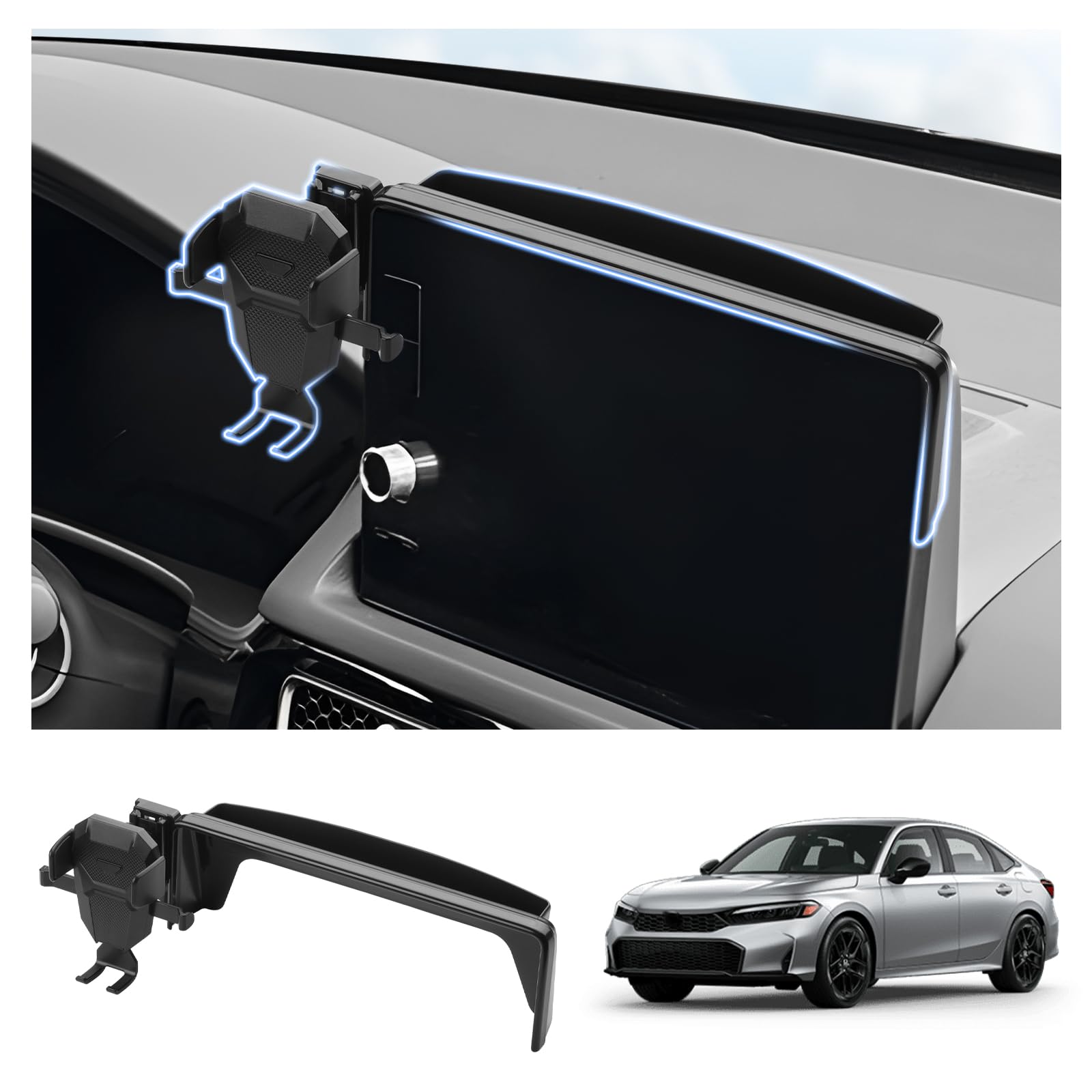 View 1 of *USED*
FIILINES Phone Holder for Honda Civic 2022-2026 (Fit 9" Touch Screen), Phone Mount with Dash Organizer for Civic Accessories, 360 Degree Rotation Dash Mount Cell-Phone Holder
