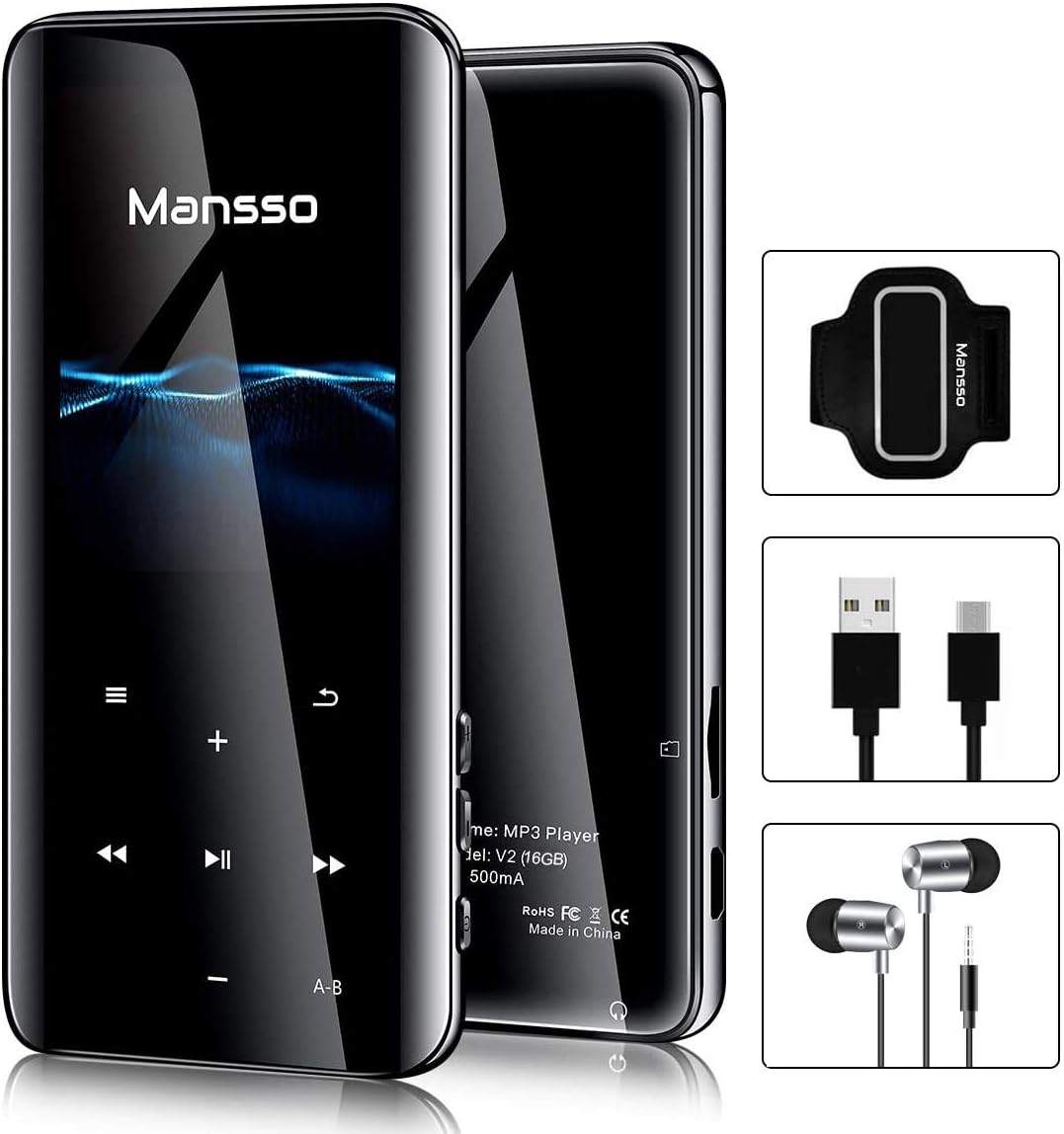Mansso MP3 Player with Bluetooth 4.2-16GB Music MP3 Player Portable HiFi Lossless Sound Music Player with 2.4'' Curved Screen, FM Radio Voice Recorder E Book,Earphone & Armband Expandable up to 128: Home Audio & Theater
