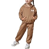 BekeBig Girl's 2 Pieces Sweatsuits Outfits Pullover Athletic Hooded Sweatshirts and Jogger Sweatpant Clothing Sets for 4-7Y