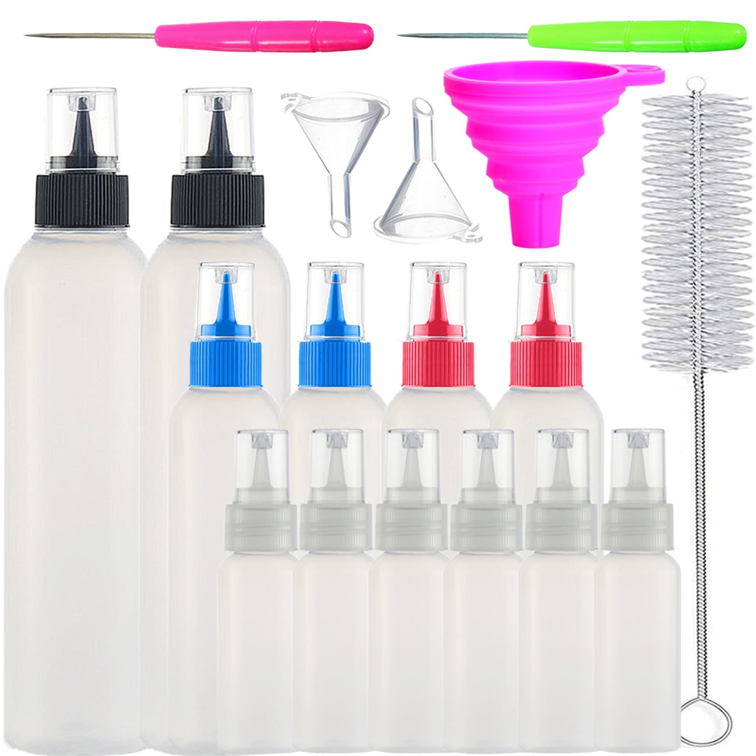 Squeeze Bottles, Writer Bottle for Cookies Icing Sugar Decorating / Cake Biscuit Pancake Food Coloring, BPA-FREE Baking Tools Arts Crafts Kit Applicator Bottles 30/60/120 mL with Brush Funnel-16pcs
