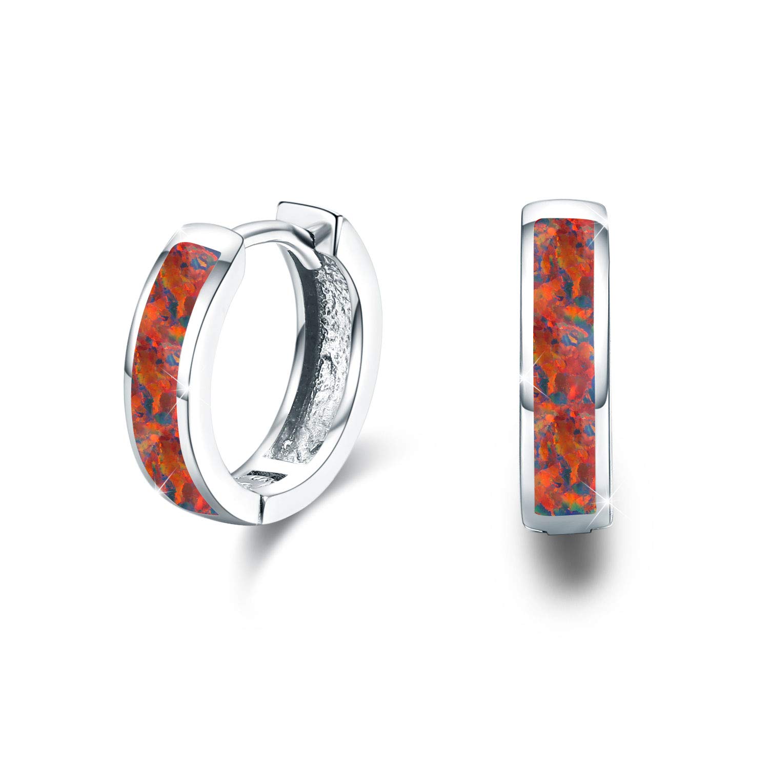 CUOKA MIRACLE Huggie Earrings Small Hoop Earrings 925 Sterling Silver Fine Circle Hinged Hoop Cute Synthetic Opal Earrings Mother's day Gifts for Girls Women