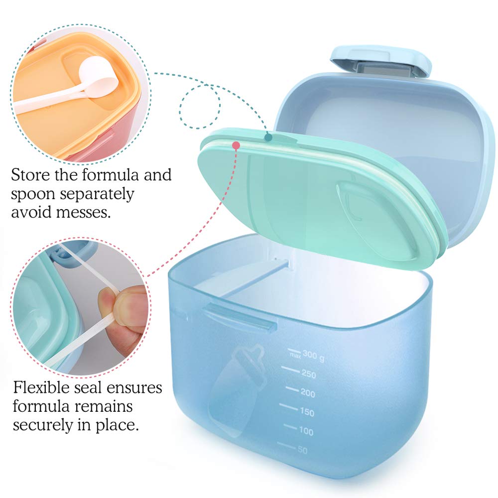 Zooawa Baby Formula Dispenser 300g, Portable Travel Milk Powder Formula Container Candy Fruit Snack Storage Container with Scoop and Leveller, On-The-Go, BPA Free, Transparent - Blue : Baby