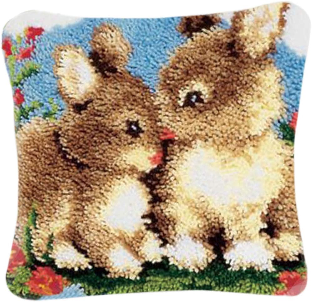 K9CK Latch Hook Kits, DIY Animal Theme Carpet Cushion Crocheting Pillowcase Rug Sewing Craft Kit Creative Gift for Kids/Adults Beginner - Rabbit