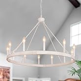 Rviezza 12 Light White Wagon Wheel Chandelier, 37.4" Farmhouse Chandelier | Round Large Chandeliers For High Ceilings Living Room Dining Room Foyer Entryway Outdoor Porch, Adjustable Height