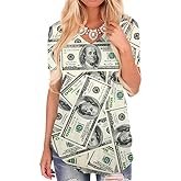 KYKU Money T Shirts for Women Dollar Print Summer Short Sleeve V Neck T-Shirts
