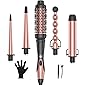 Professional 5 in 1 Curling Wand Set, Instant Heat Up Hair Curler Wand with 4 Interchangeable Ceramic Barrels and 1…