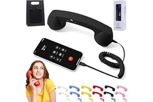 NESPROFY Retro Phone Handset for iPhone, Bluetooth Retro Phone Handset, Bluetooth/Type-C Port, Clear Comfortable Calls, Telephone Style Landline Handle Receiver with Microphone & Speaker (Black, Type-C)
