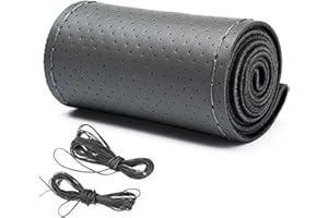 Leather Steering Wheel Cover DIY Sewing Breathable Steering Wheel Cover,15In Anti-Slip Steering Wheel Protector for Car/Truck