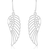 MOMAL JEWELS Sterling Silver Angel Wing Dangle Earrings, French Hook, Filigree Design, 1.5 Inches