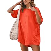 Glamaker Women's Summer Oversized Tee Romper Casual Workout Athletic Romper Onesie Backless Loose Shorts Jumpsuit Overalls