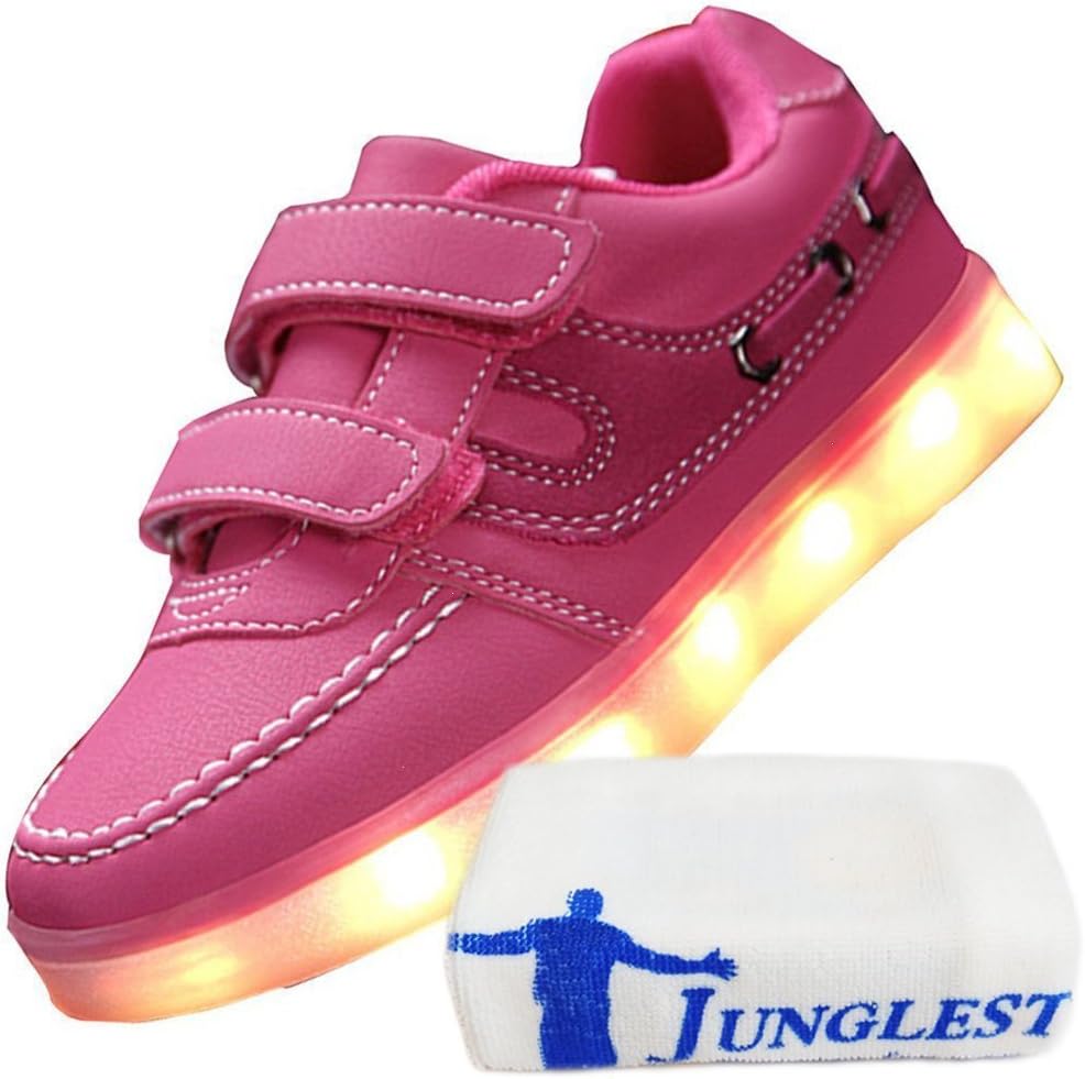 JUNGLEST (Present:Small Towel 7 Colors Toddler Little Kid Boy Girl LED Light Up Sneakers Lumious PU Leather Sport Casual Shoes Student Dance B