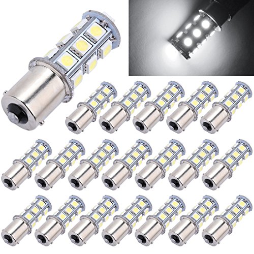 DWVO [20 Pack] Superbright 1156 LED Light Bulb White BA15S 5050 [18 SMD] Car Trailer LED Light 7503 1141 1073