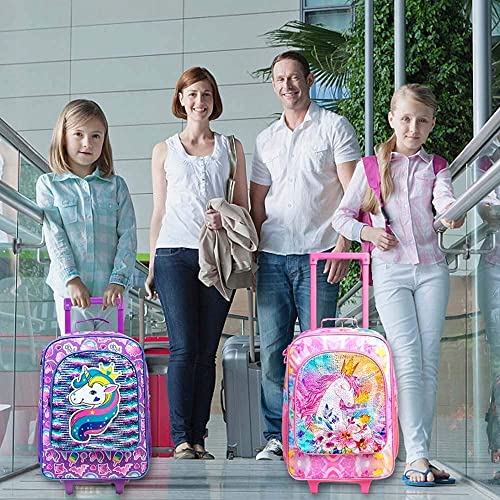 Kids Luggage for Girls, Unicorn Rolling Travel Carry on Suitcase for