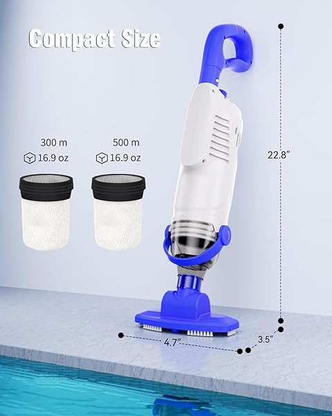 NICHRO POOL VACUUM FOR ABOVE GROUND POOL, CORDLESS HANDHELD POOL VACUUM WITH 18 GPM SUCTION, 60 MIN RUNTIME, RECHARGEABLE POOL CLEANER WITH ALUMINUM POLE & BRUSH HEADS FOR INGROUND POOLS, SPA, HOT TUB