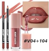 HQDA Lip Gloss and Lip Liner Set Nude Rose Glossy Waterproof Long Lasting view 7