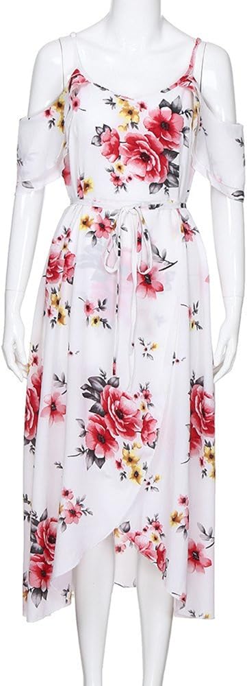 2019 New!Summer Plus Size Dresses,Women Casual Floral Pattern Off Shoulder Bandage Irregular Slit Maxi Dress