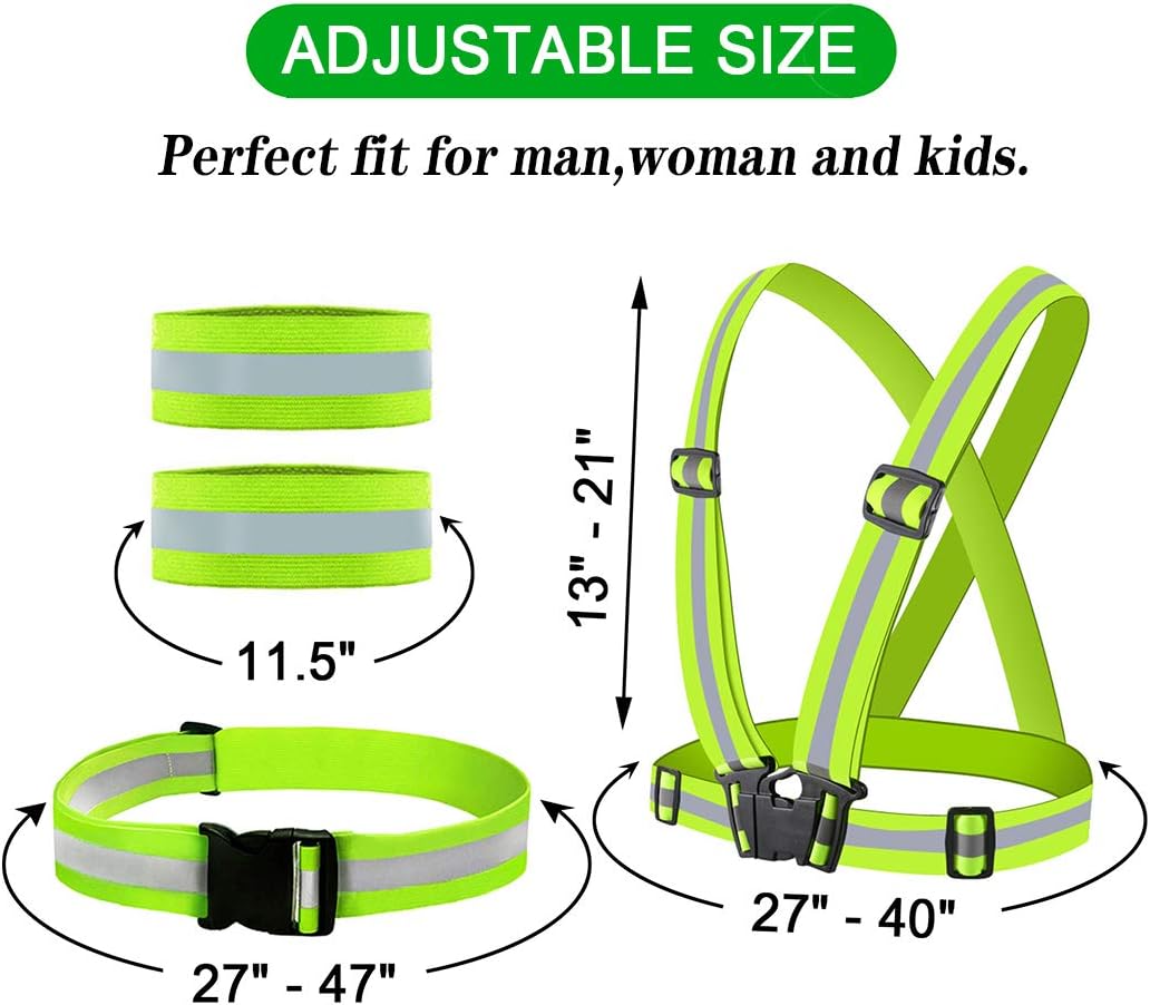 Reflective Vest, Reflective Glow Belt with 2Pack Reflector Armbands, Adjustable Elastic Safety Vest Outdoor Reflective Belt High Visibility, Ultralight & Comfy for Running, Jogging, Walking, Cycling, : Sports & Outdoors