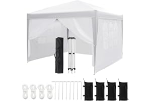 PEAKPURSUIT 10x10 Pop Up Canopy with 4 Sidewalls, Outdoor Portable Instant Canopy Tent, Outdoor Canopy, Waterproof Pop Up Tent, Versatile Gazebo for Camping, Outdoor Parties, Backyard,Beach Activities,White