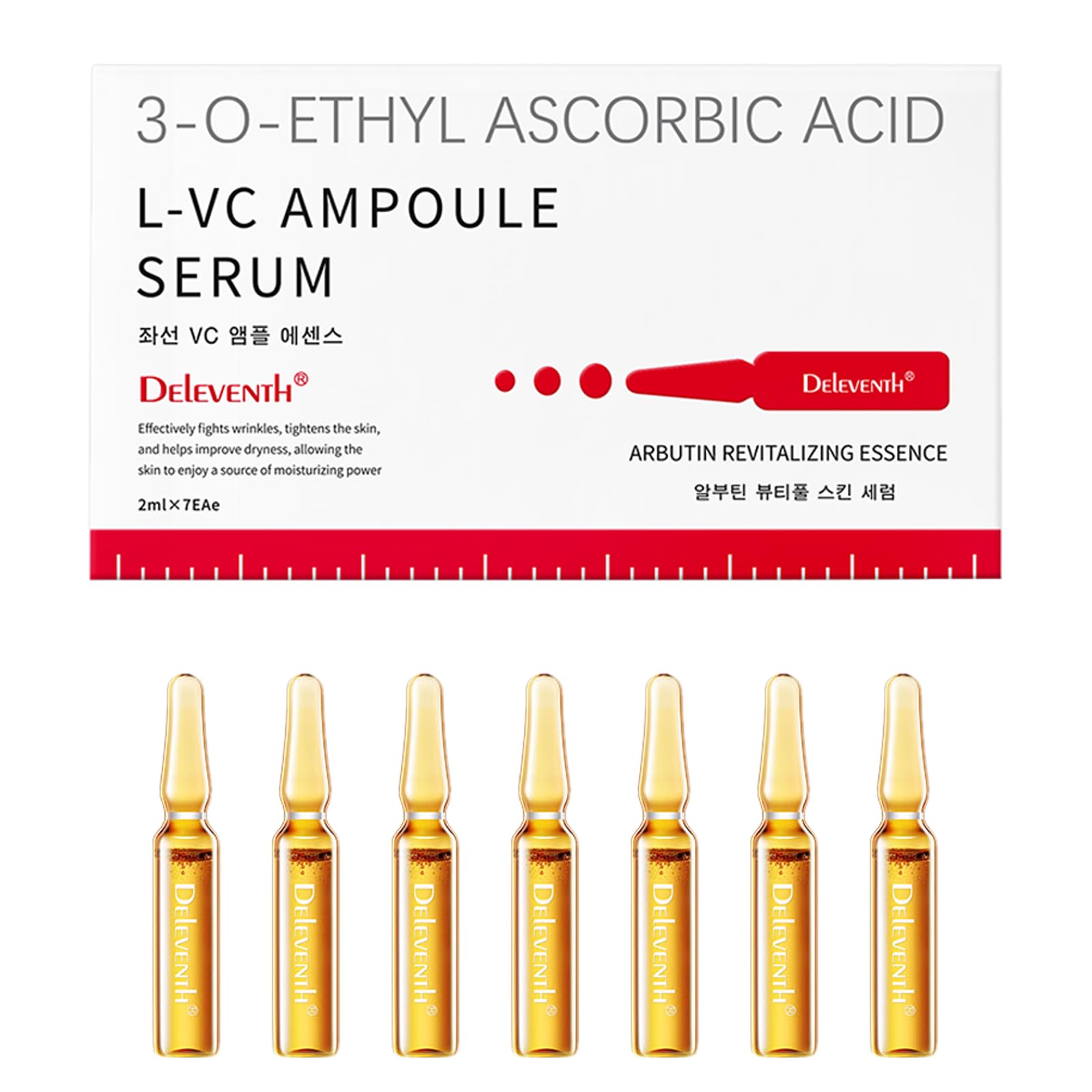 DEleventh Korean Brand Vitamin C Ampoule Serum 2ml × 7EAe / with Niacinamide (Vitamin B3) & Pro-Xilane, Anti-Aging, Brighten, Hydrate, and Smooth Skin, Creates a Radiant, Youthful Complexion