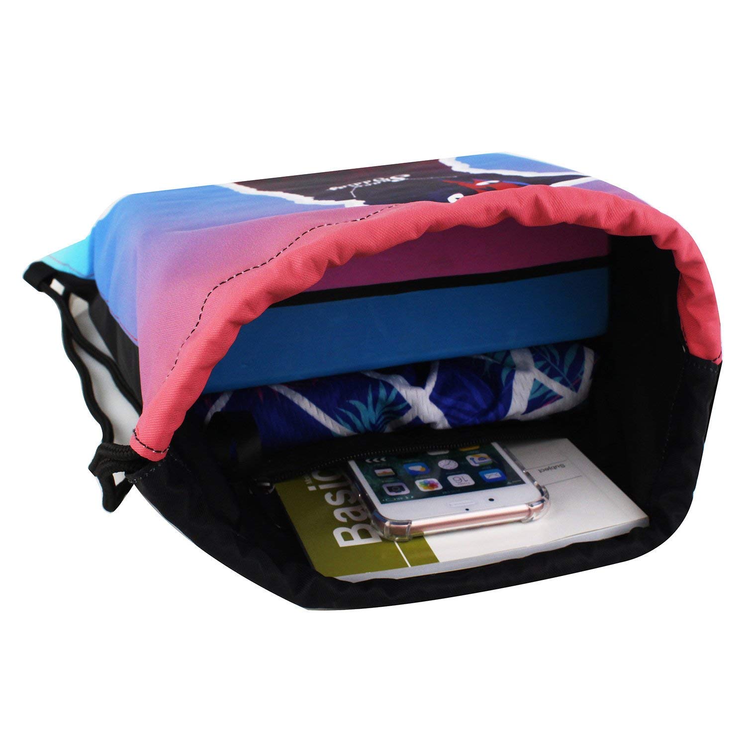 True Holiday Waterproof Fabric Drawstring Bag Backpack Double-sided for Girls and Boys to Gym Sports Trip Swimming School (cat)