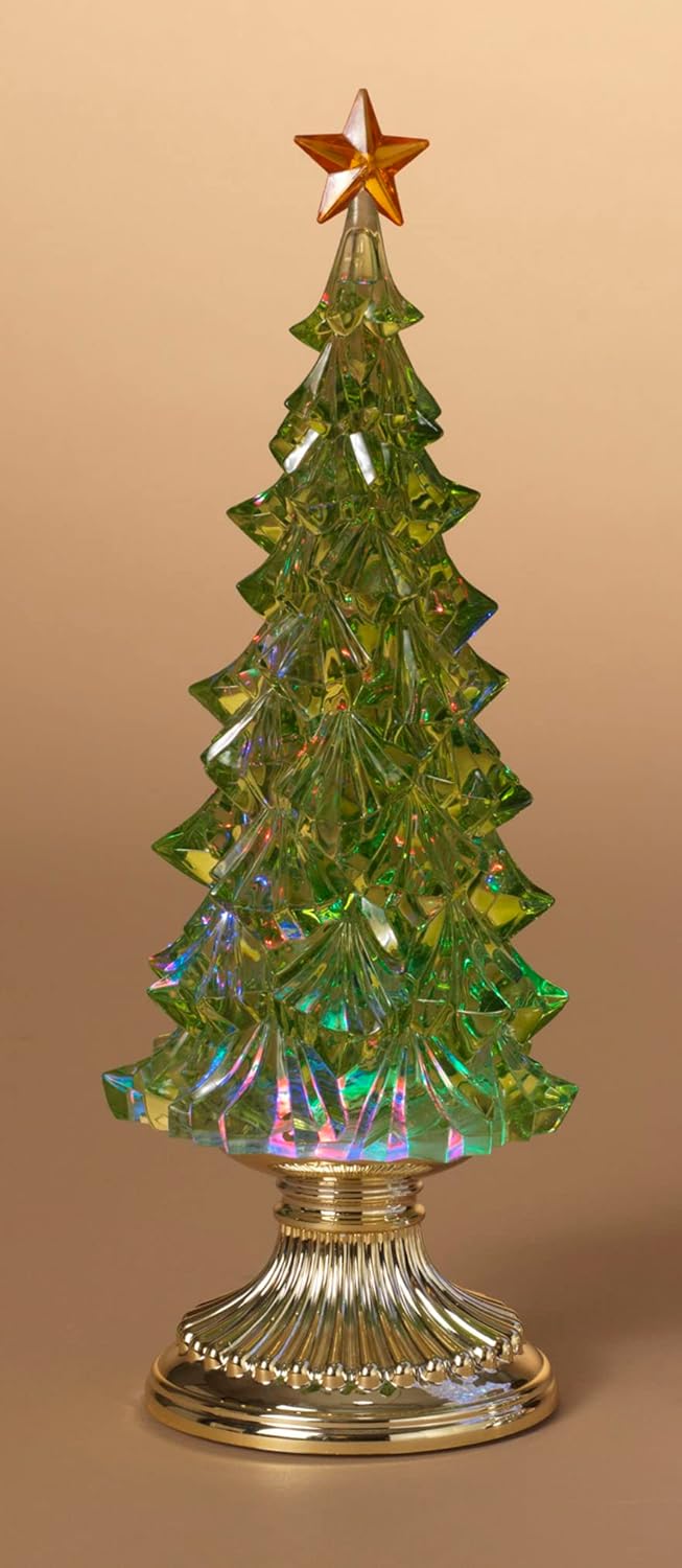 Snow Globes - Lighted Christmas Tree Water Snow Globe with Timer- Battery Operated with Swirling Snow 12.5 Inches High - Green