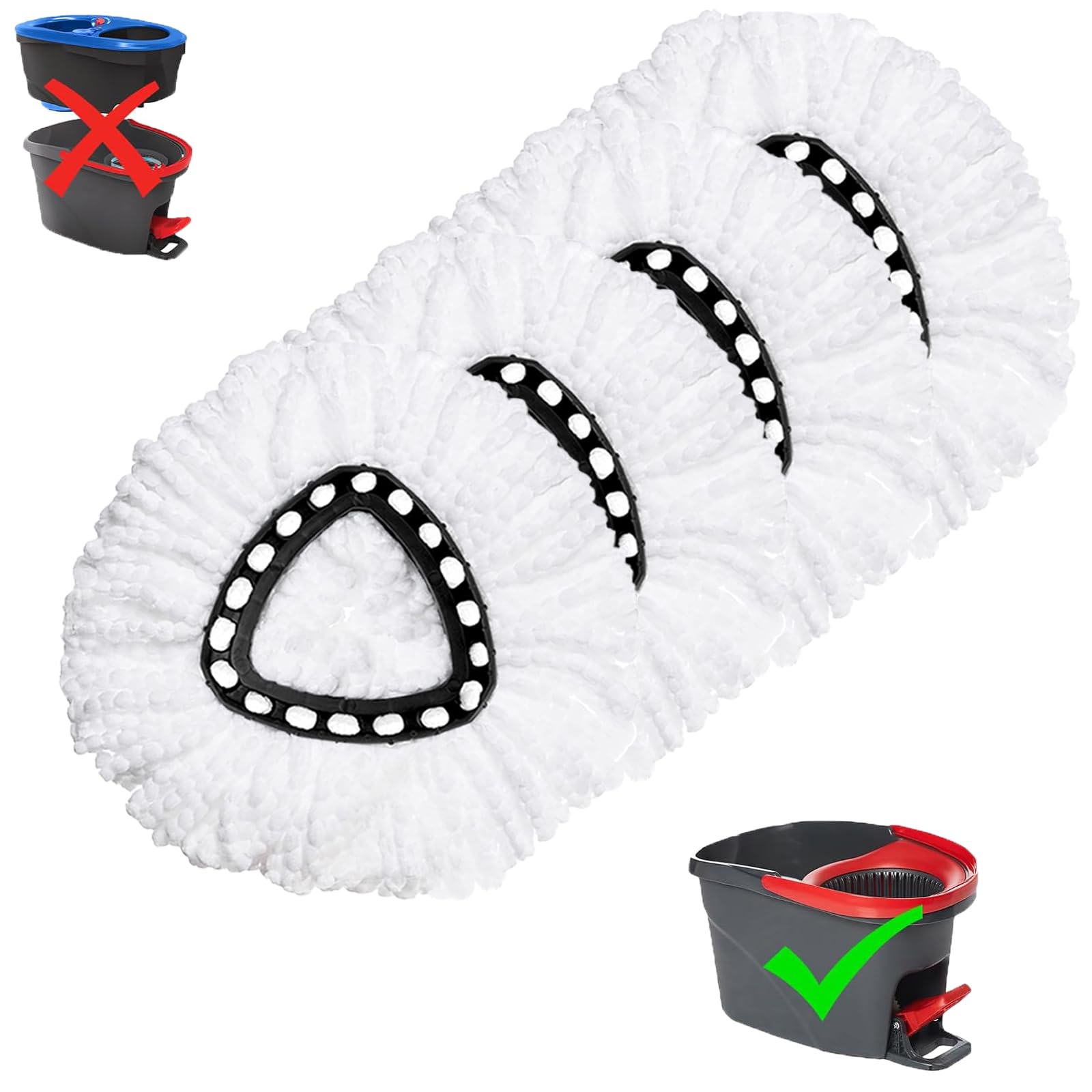 Photo 1 of 4 Pack Mop Replacement Heads for O-Ceda EasyWrin Spin Mop, Microfiber Spin Mop Refills, Easy Cleaning Mop Head Replacement