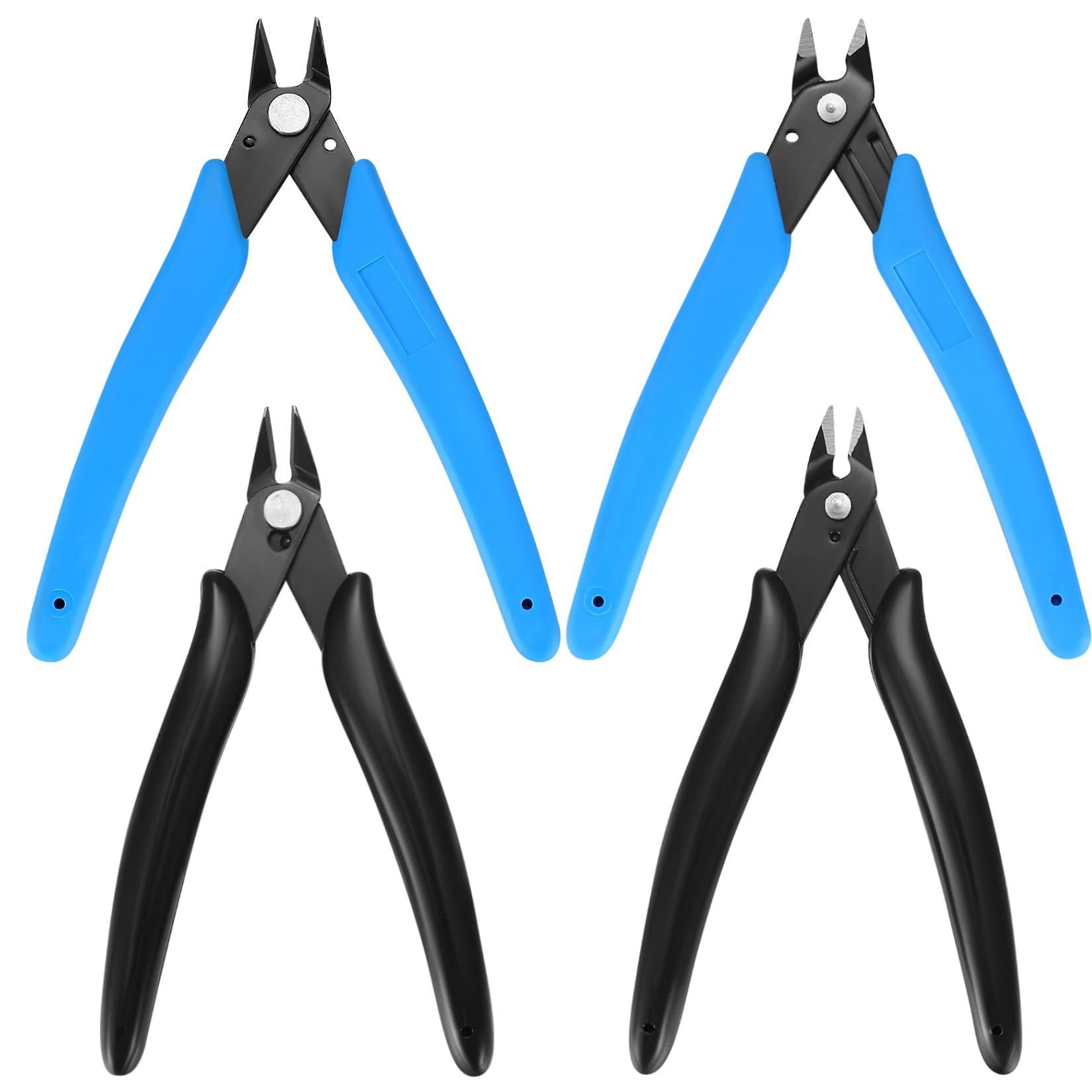 4 Pcs Wire Cable Cutters, Side CuttersPrecision Flush Cutters Wire Strippers, Electrical Snips Pliers Strippers Cutter Electrical with Soft Grip for Jewelry Craft DIY - Blue/Black
