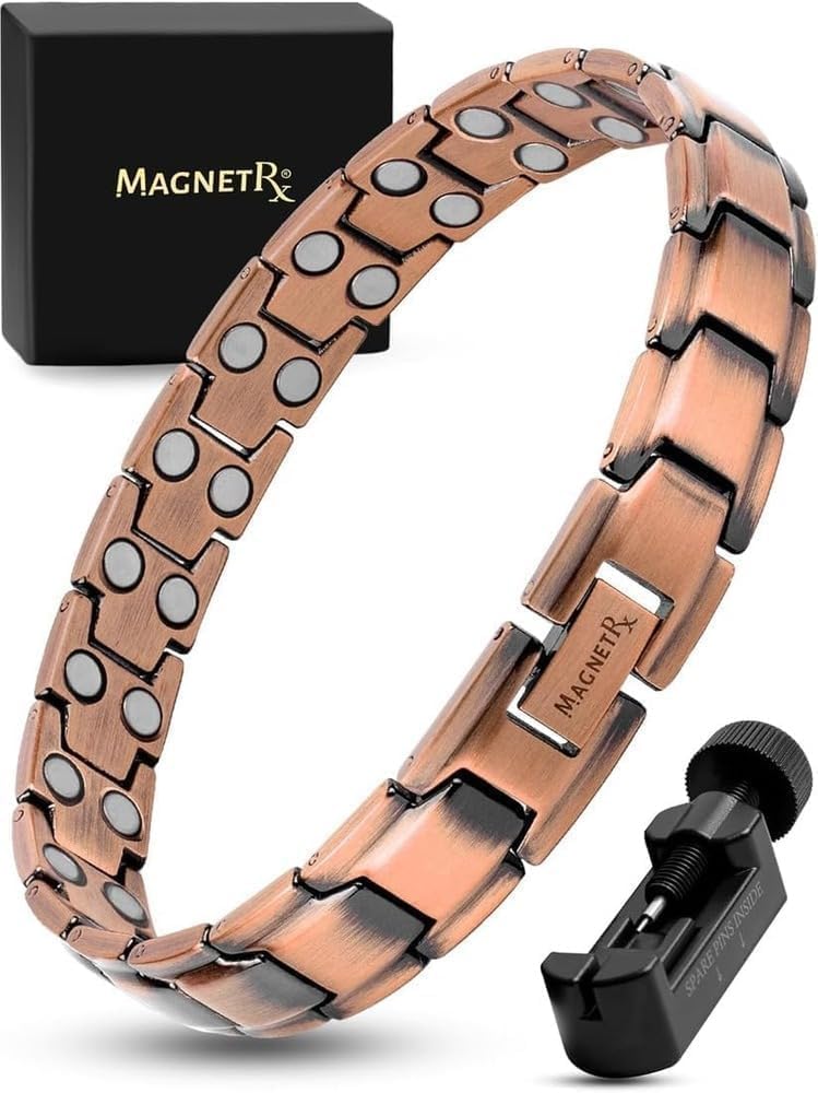 MagnetRX® Pure Copper Magnetic Bracelet - Magnetic Copper Bracelets for Men - Adjustable Length with Sizing Tool (Leo Style)