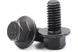 binifiMux 10pcs M6 x 25mm Flanged Hex Head Bolts Flange Hexagon Screws, Half Thread, Grade 10.9 Alloy Steel, Black Oxide Fini