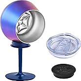 Siyaluens 14oz Wine Glasses with Detachable Stem, Insulated Stainless Steel Wine Tumbler with Lid & Anti-Slip Base, Multi-Functional Cup for Gift Party Outdoor Travel Home Use (Purple)