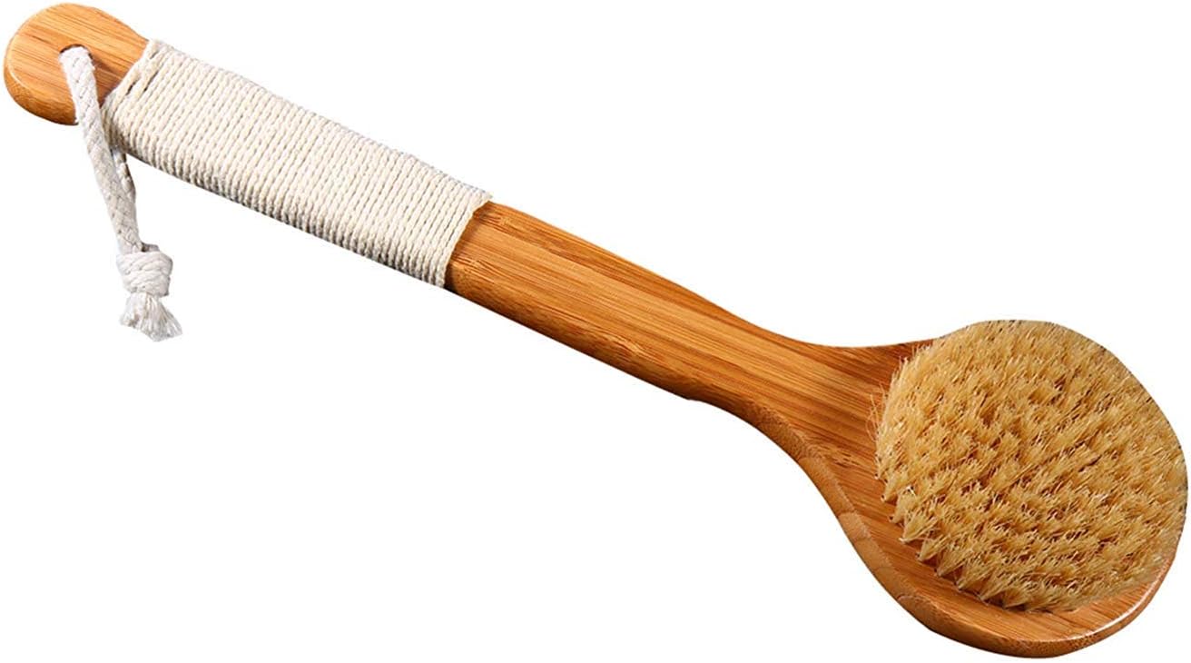 Eholder Dry Body Brush Nature Bristle, Exfoliator Bath Brush Back Scrubber Long Handle Body Scrub Brush for Skin Massage Shower Non-Slip