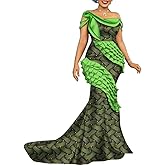 Afrilisco African Print Dresses for Women Wedding Lady Dashiki Party Dresses Cotton Elegant African Outfits Evening Gowns