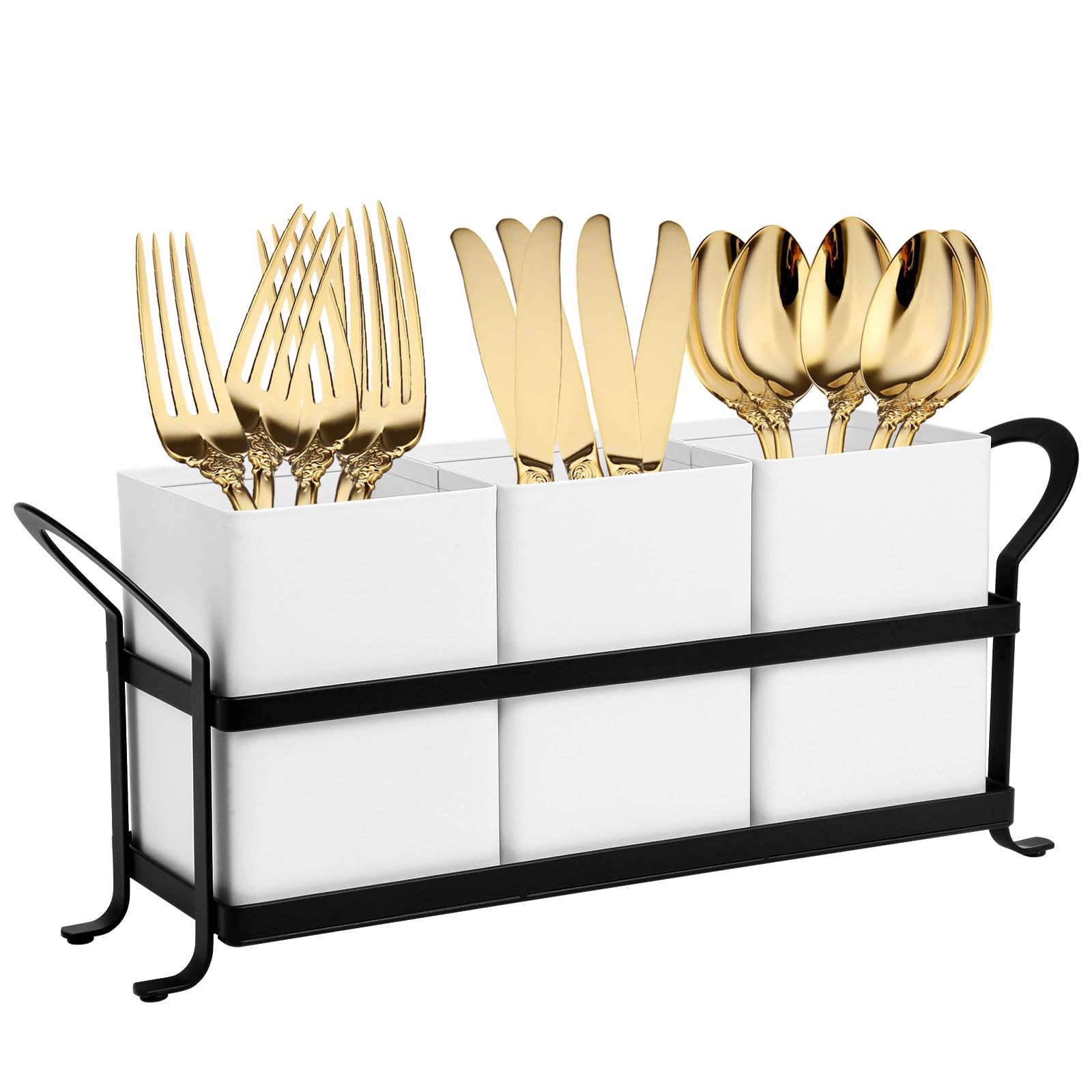 Photo 1 of NelyBet Utensil Holder Silverware Caddy for Party Countertop, 3pcs Bins Set Silverware Caddy Organizer Holders for Spoon and Fork, White and Black