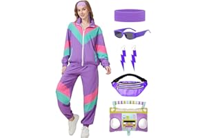 Coseaon 80s Tracksuit for Women Retro Windbreaker Outfit 90s Color Block Sportswear Set with Jacket Sweatpants