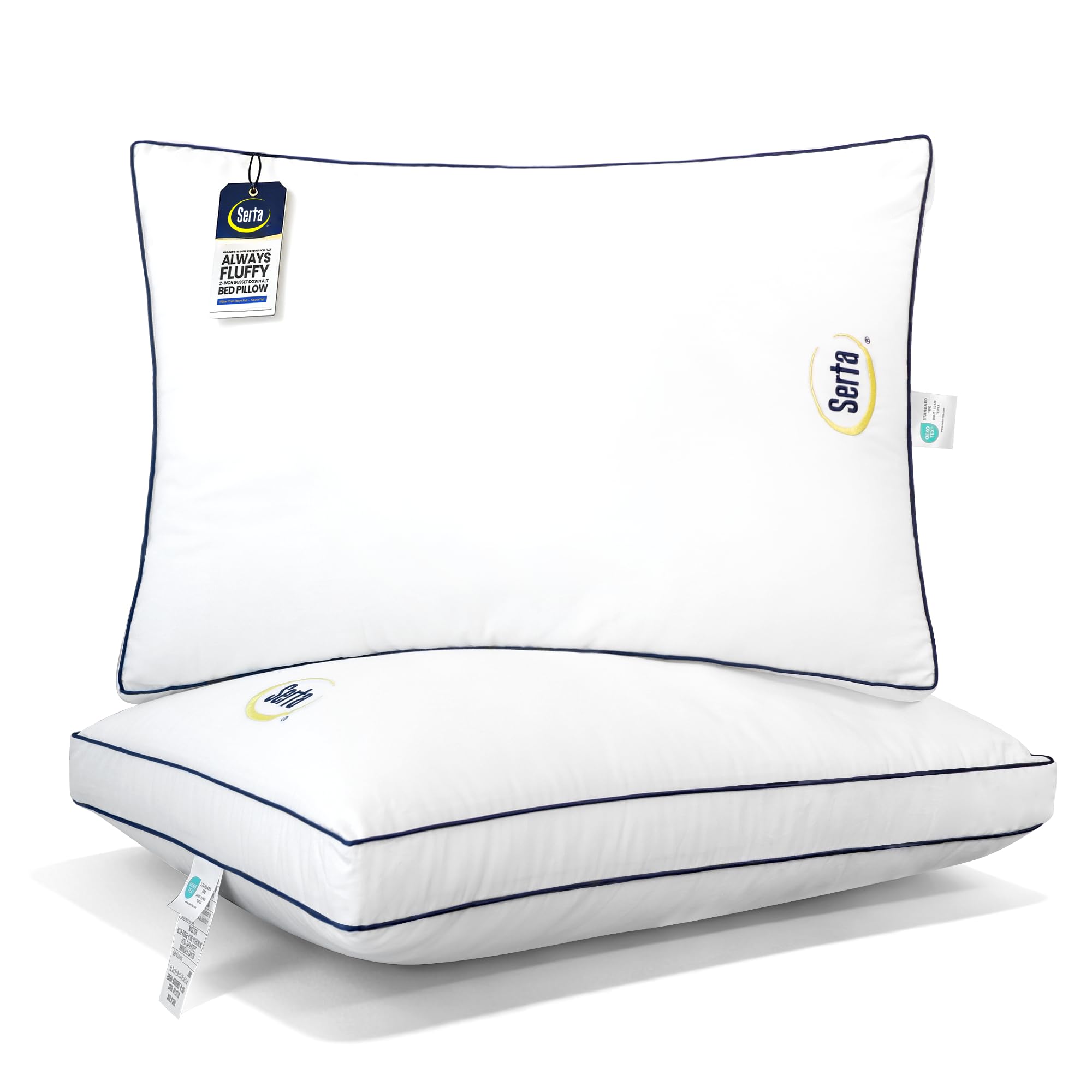 Photo 1 of Serta Hotel Collection Bed Pillows Queen/Standard Size Set of 2, 400 Thread Count 100% Cotton Cover, Medium Firm, Support Gusseted Down Alternative Pillow for Back, Stomach or Side Sleepers, 18" x 26"