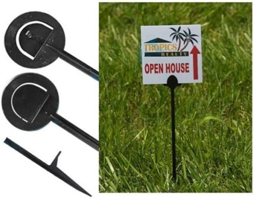 Reusable Molded 16" Plastic Step Push Stake Yard Sign Holder, Black