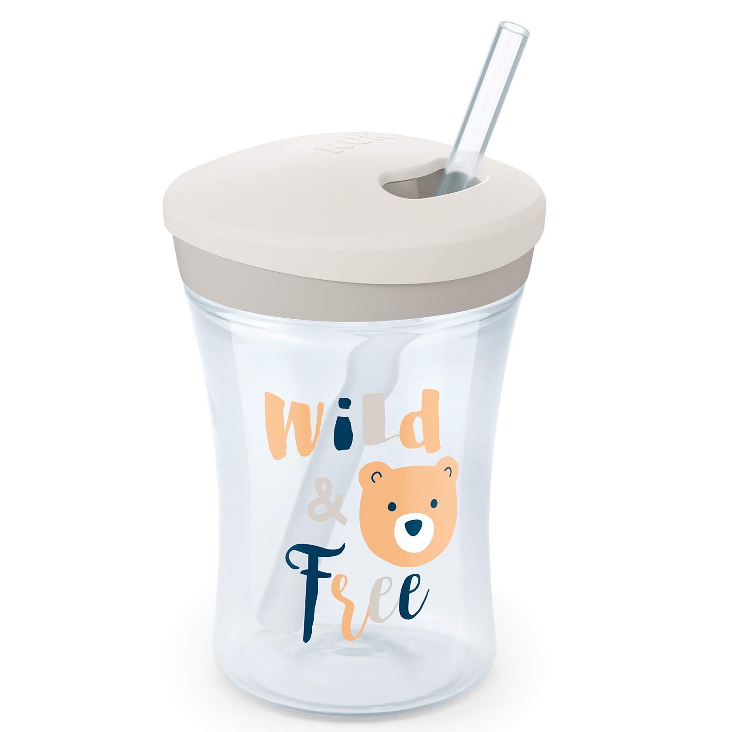 NUK Action Cup Toddler Cup, Twist Close Soft Drinking Straw, Leak-Proof, 12+ Months, BPA-Free, 230ml, Bear(Transparent)